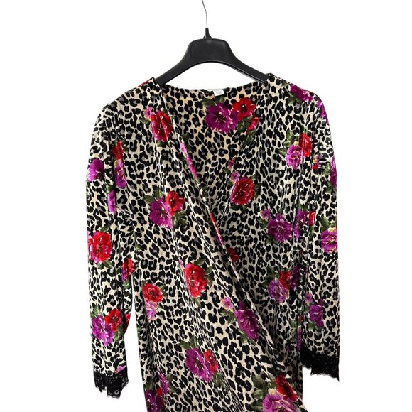 Sofia Intimates By Sofia Vergara Velvet Wrap Robe 2X Leopard Print Floral Lace - Picture 2 of 7